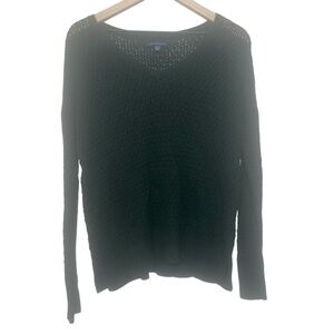 American Eagle Sweater Size Small Hunter Green Pointelle V-Neck